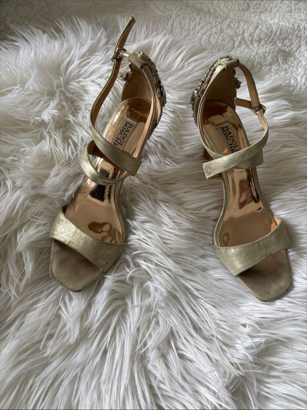 Badgley Mischka Gold Strappy Embellished Heels